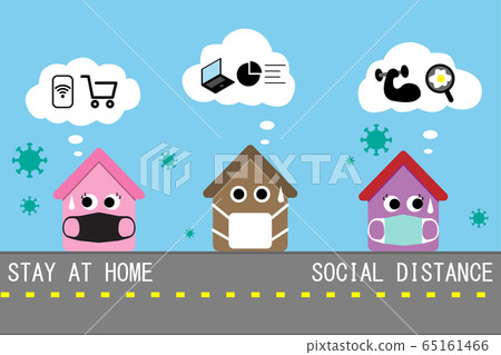 Stay at Home. Wear a protective medical mask. Keep Social Distancing. CoVID-19 outbreak throughout the city. 65161466