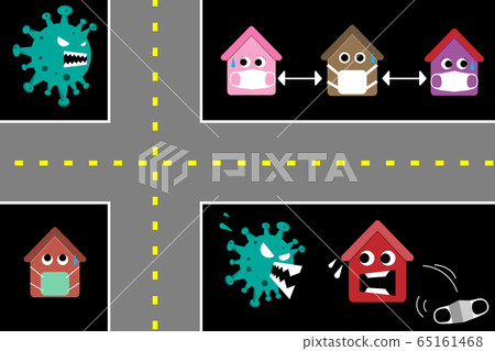 CoVID-19 outbreak throughout the city. Stay at Home. Wear a protective medical mask. Keep Social Distancing. 65161468