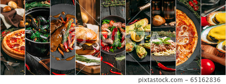 Various gourmet italian dishes collage menu design 65162836