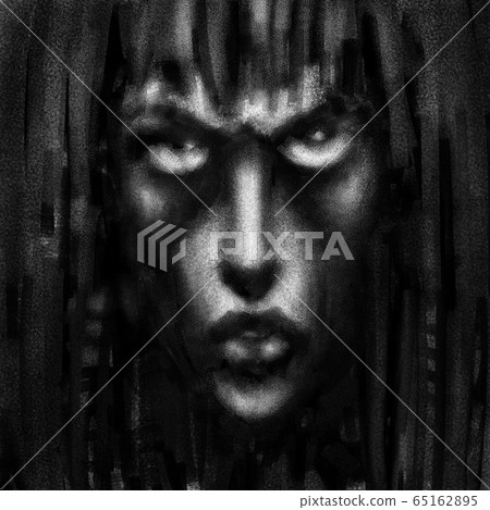 Face of a beautiful amazon on black background. 65162895