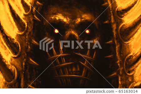 Darkly skull of a demon with a muzzle of metal Darkly skull of a demon with a muzzle of metal 65163014