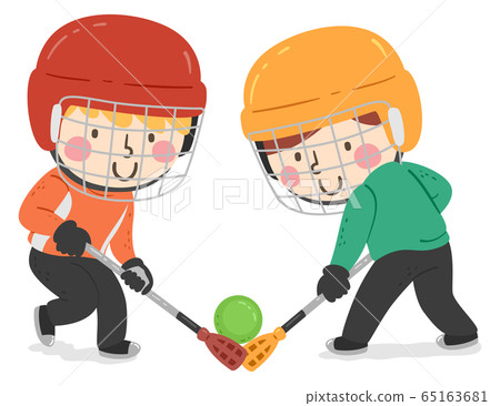 Kids Boys Play Broomball Illustration Kids Boys Play Broomball Illustration 65163681