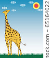 Giraffe in the meadow against the blue sky 65164022