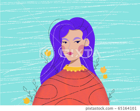 girl portrait. turquoise background. beauty female illustration 65164101