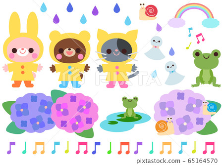 動物和繡球雨季插圖集 65164570