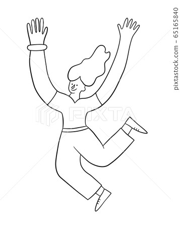 Cheerful positive girl jumping in the air with... - Stock Illustration ...