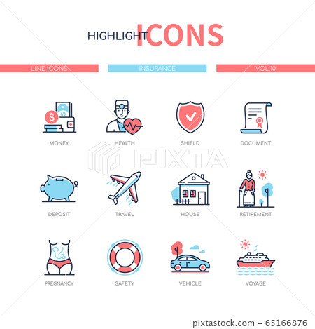 Insurance concept - line design style icons set - Stock Illustration ...