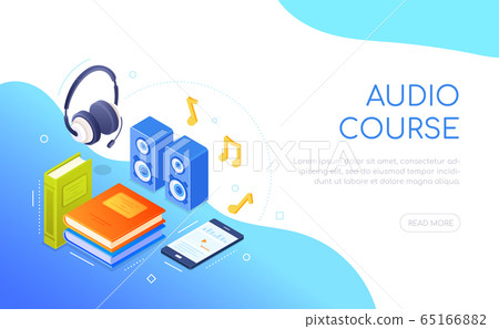 Audio course - modern colorful isometric web banner 65166882