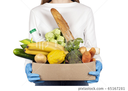 Safe food delivery or donation concept. Box with food 65167281