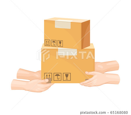 Hands Handing Over Parcel in Cardboard Boxes Vector Illustration Hands Handing Over Parcel in Cardboard Boxes Vector Illustration 65168080