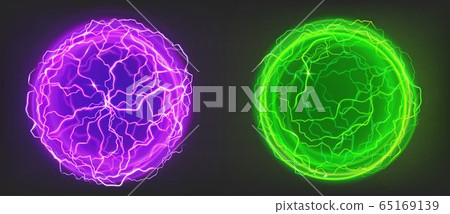 Electric balls, spheres of purple and green colors Electric balls, spheres of purple and green colors 65169139