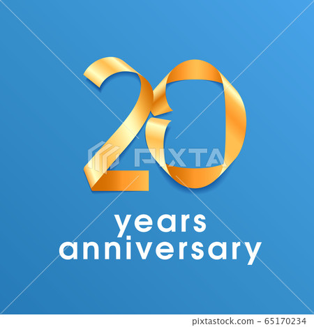 20 years anniversary vector icon, logo. Design element with golden ribbon 65170234