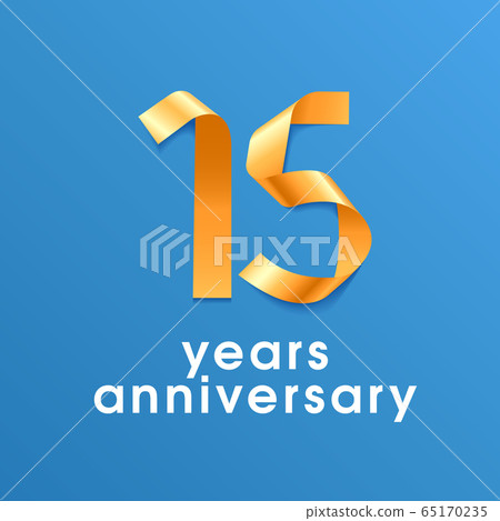 15 years anniversary vector icon, logo. Design element with golden ribbon 65170235
