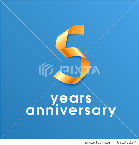 5 years anniversary vector icon, logo. Design element with golden ribbon 65170237