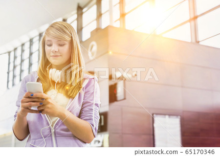 Portrait of young beautiful teenage girl using 65170346