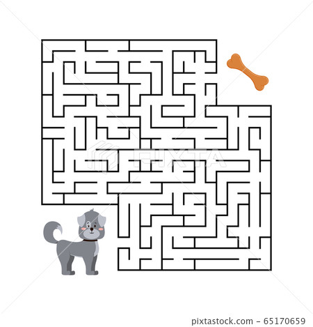 Cute dog find tasty bone vector labyrinth isolated on white. 65170659