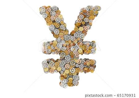 Yen or yuan symbol from cogwheels, 3D rendering 65170931
