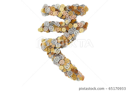 Rupee symbol from cogwheels, 3D rendering Rupee symbol from cogwheels, 3D rendering 65170933