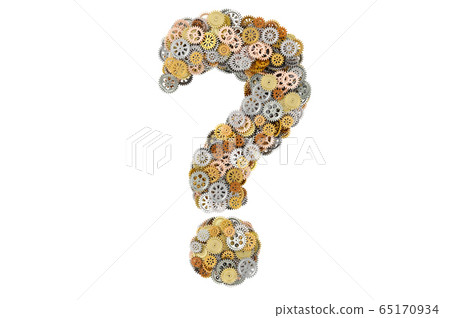 Question mark from gearwheels, 3D rendering Question mark from gearwheels, 3D rendering 65170934