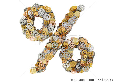Percent symbol from gearwheels, 3D rendering Percent symbol from gearwheels, 3D rendering 65170935