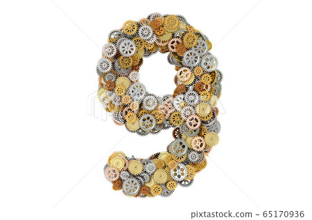 Number 9 from gearwheels, 3D rendering Number 9 from gearwheels, 3D rendering 65170936