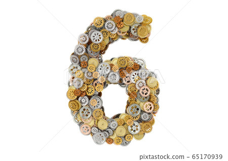 Number 6 from gearwheels, 3D rendering Number 6 from gearwheels, 3D rendering 65170939