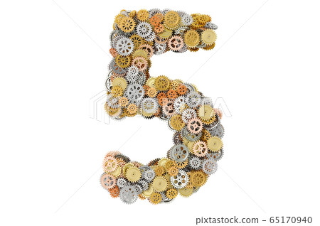 Number 5 from gearwheels, 3D rendering Number 5 from gearwheels, 3D rendering 65170940