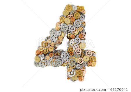 Number 4 from gearwheels, 3D rendering Number 4 from gearwheels, 3D rendering 65170941