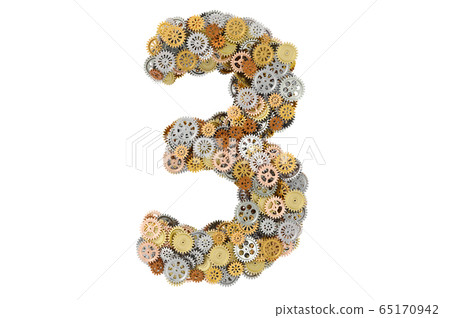 Number 3 from gearwheels, 3D rendering Number 3 from gearwheels, 3D rendering 65170942