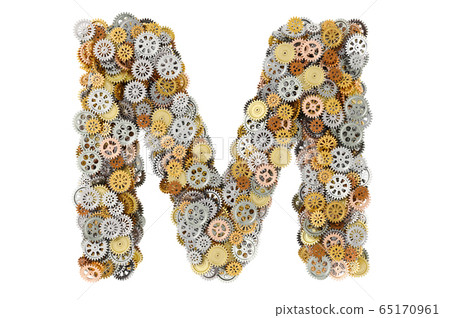 Letter M from cogwheels, 3D rendering 65170961
