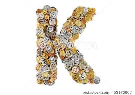 Letter K from cogwheels, 3D rendering 65170963