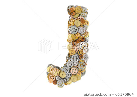 Letter J from cogwheels, 3D rendering 65170964