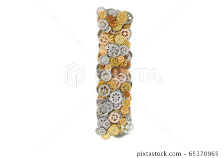 Letter I from cogwheels, 3D rendering 65170965