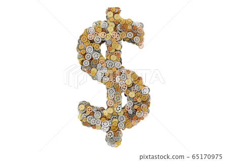 Dollar symbol from cogwheels, 3D rendering 65170975