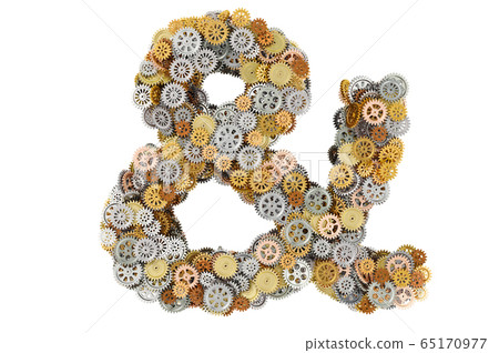 Ampersand symbol from gears, 3D rendering 65170977