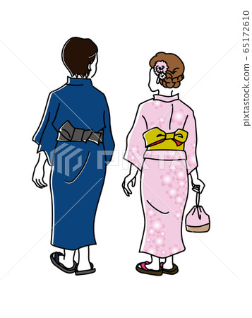 Yukata men and women from behind - Stock Illustration [65172610] - PIXTA