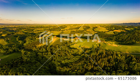 Gorgeous sunset over beautiful green vineyards. 65173086