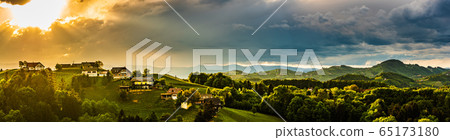 Panorama of vineyards hills in south Styria, 65173180