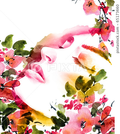 Woman portrait with flowers Woman portrait with flowers 65173660