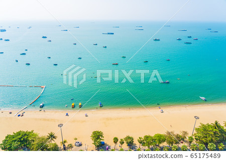 Beautiful tropical beach sea ocean bay and architecture building in Pattaya city Thailand 65175489