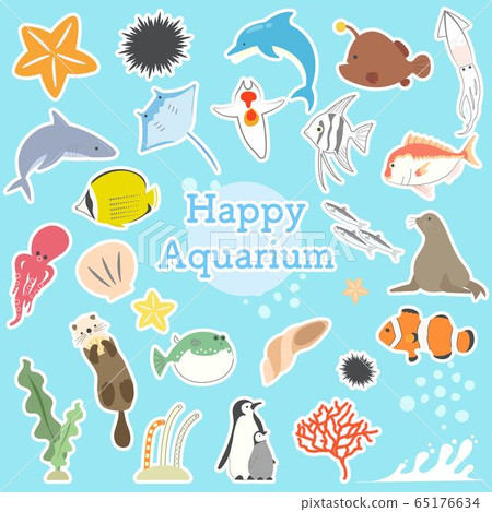 White border icon wind set of marine life in the aquarium White border icon wind set of marine life in the aquarium 65176634