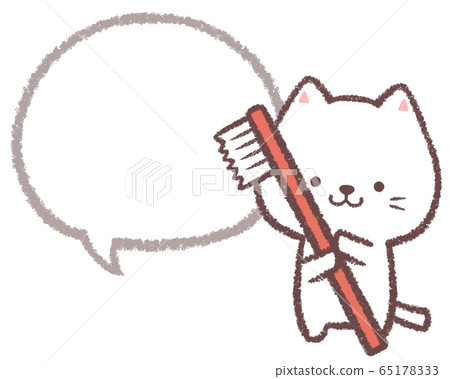 Callout line drawing toothbrush white cat 65178333