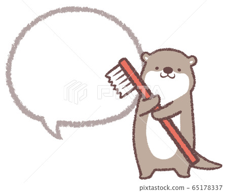 Speech bubble line drawing toothbrush otter Speech bubble line drawing toothbrush otter 65178337