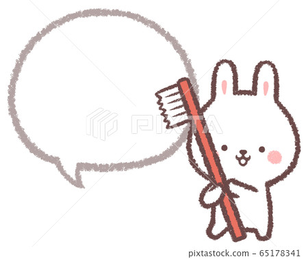 Speech bubble line drawing toothbrush rabbit 65178341
