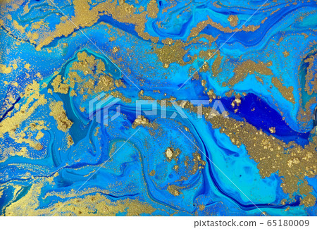 Marbled blue and gold abstract background. Liquid marble pattern. Marbled blue and gold abstract background. Liquid marble pattern. 65180009