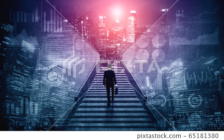 Ambitious business man climbing stairs to success. - Stock Photo ...