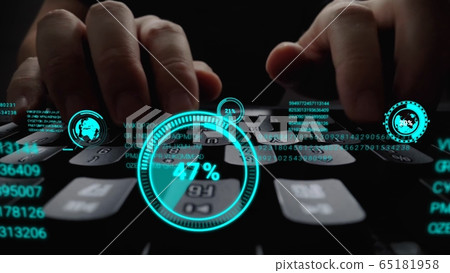 Man working on laptop computer keyboard with Man working on laptop computer keyboard with 65181958