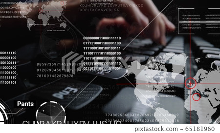 Man working on laptop computer keyboard with Man working on laptop computer keyboard with 65181960