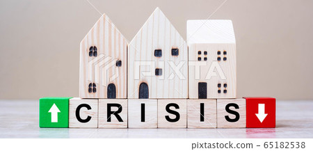 CRISIS cube blocks with wooden house model on CRISIS cube blocks with wooden house model on 65182538