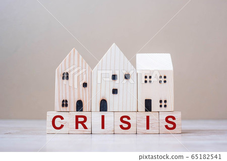 CRISIS cube blocks with wooden house model on CRISIS cube blocks with wooden house model on 65182541